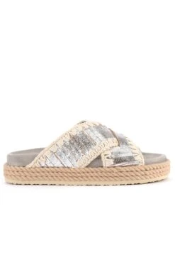 Mou Rope Bio In Pelle Silver Con Ricamo - Muiltjes - Argento